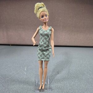 Mattel Barbie Doll 12 Inch Blonde Blue Eyes Green Butterfly Dress Good Condition